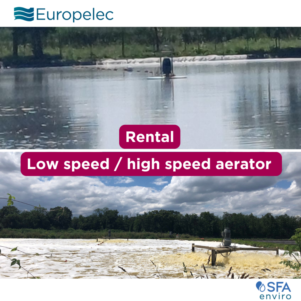 Supply of 6 Europelec low speed surface aerators of 30 kW and turnkey rental of 3 high speed surface aerators of 37 kW for a sugar refinery site in eastern France